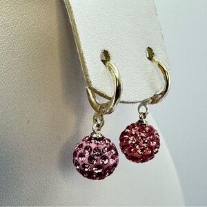 New Silver Plated Pink Rhinestone Ball Dangle Earrings Sparkle Drop